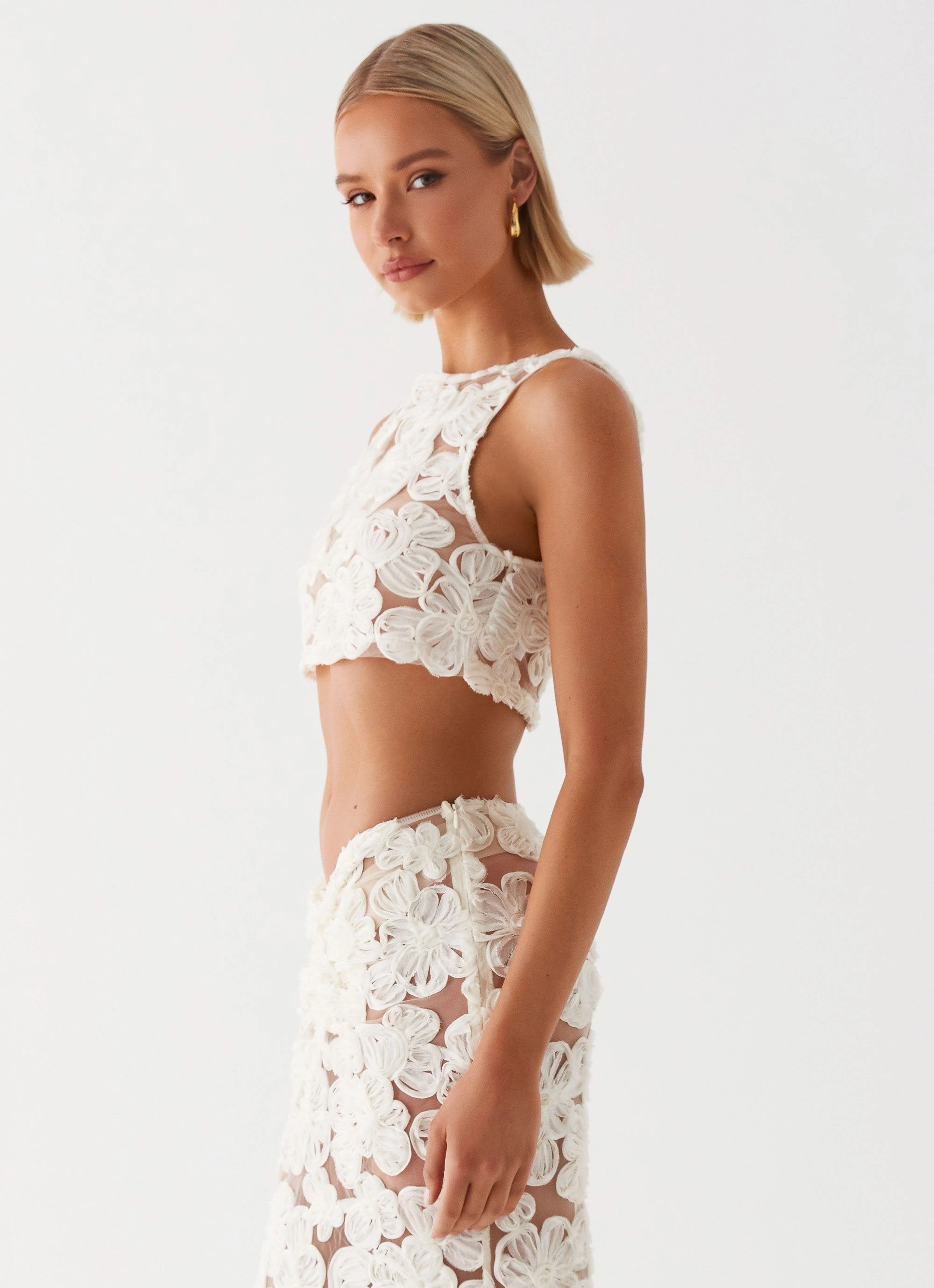 Yarn Dye Stripe Antimicrobial Finish Fiorella Floret Top - Ivory