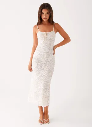 Postcards Lace Midi Dress - Ivory Lower Hem
