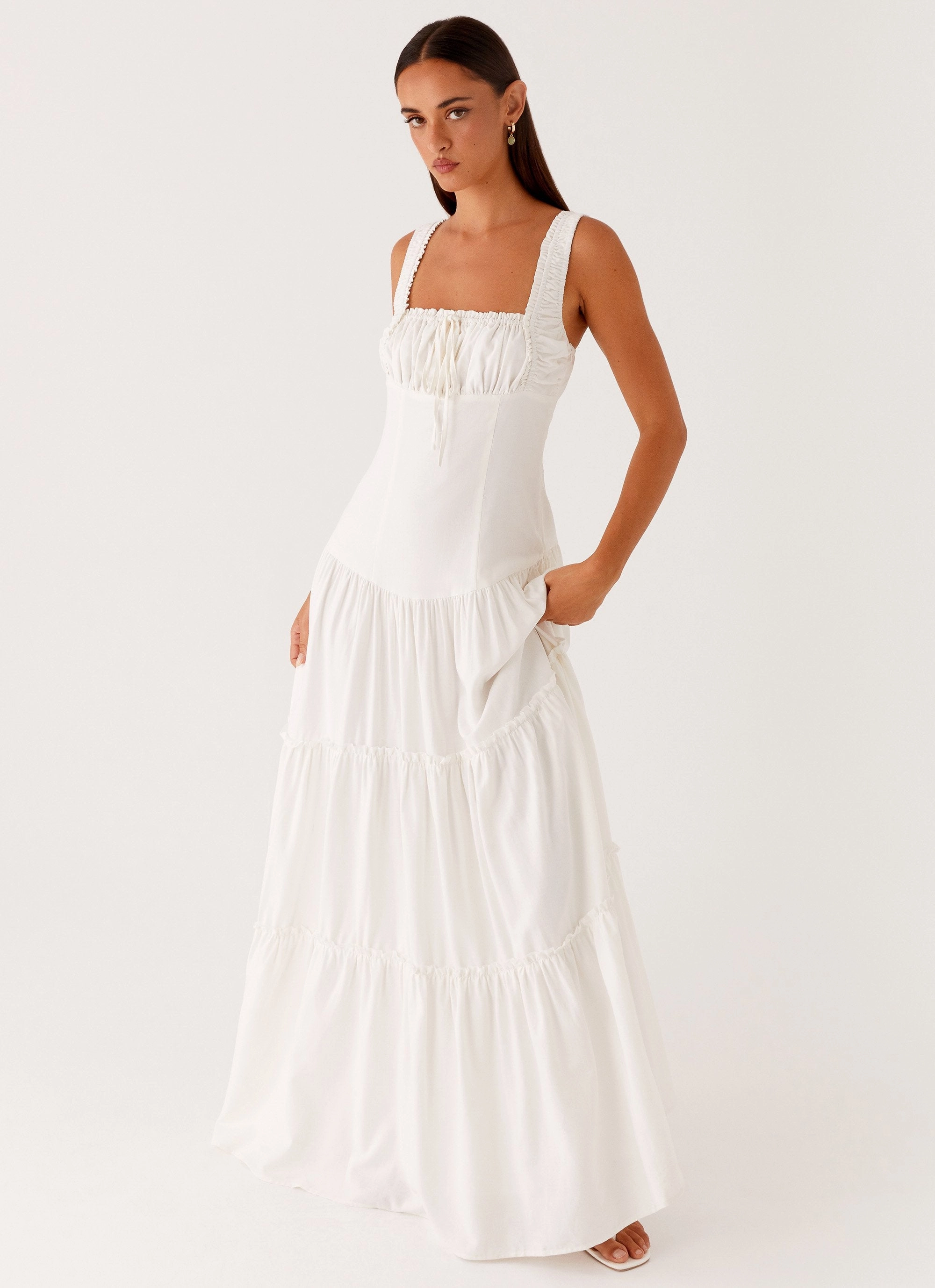 Relax Fit Ruffle-Detail Esme Maxi Dress - White