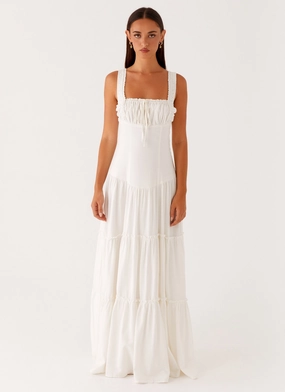 Flowy Texture Straight-Cut Esme Maxi Dress - White