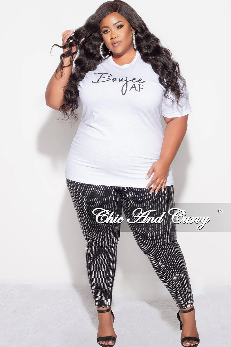 Final Sale Plus Size Short Sleeve Crew Neck Boujee AF T-Shirt in White (Top Only) Curved Waistline slim cut