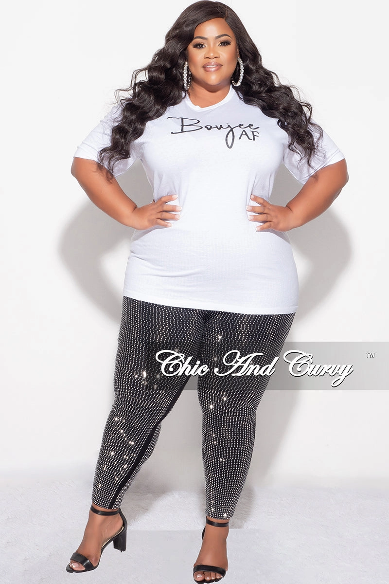 Structured fabric Final Sale Plus Size Short Sleeve Crew Neck Boujee AF T-Shirt in White (Top Only)