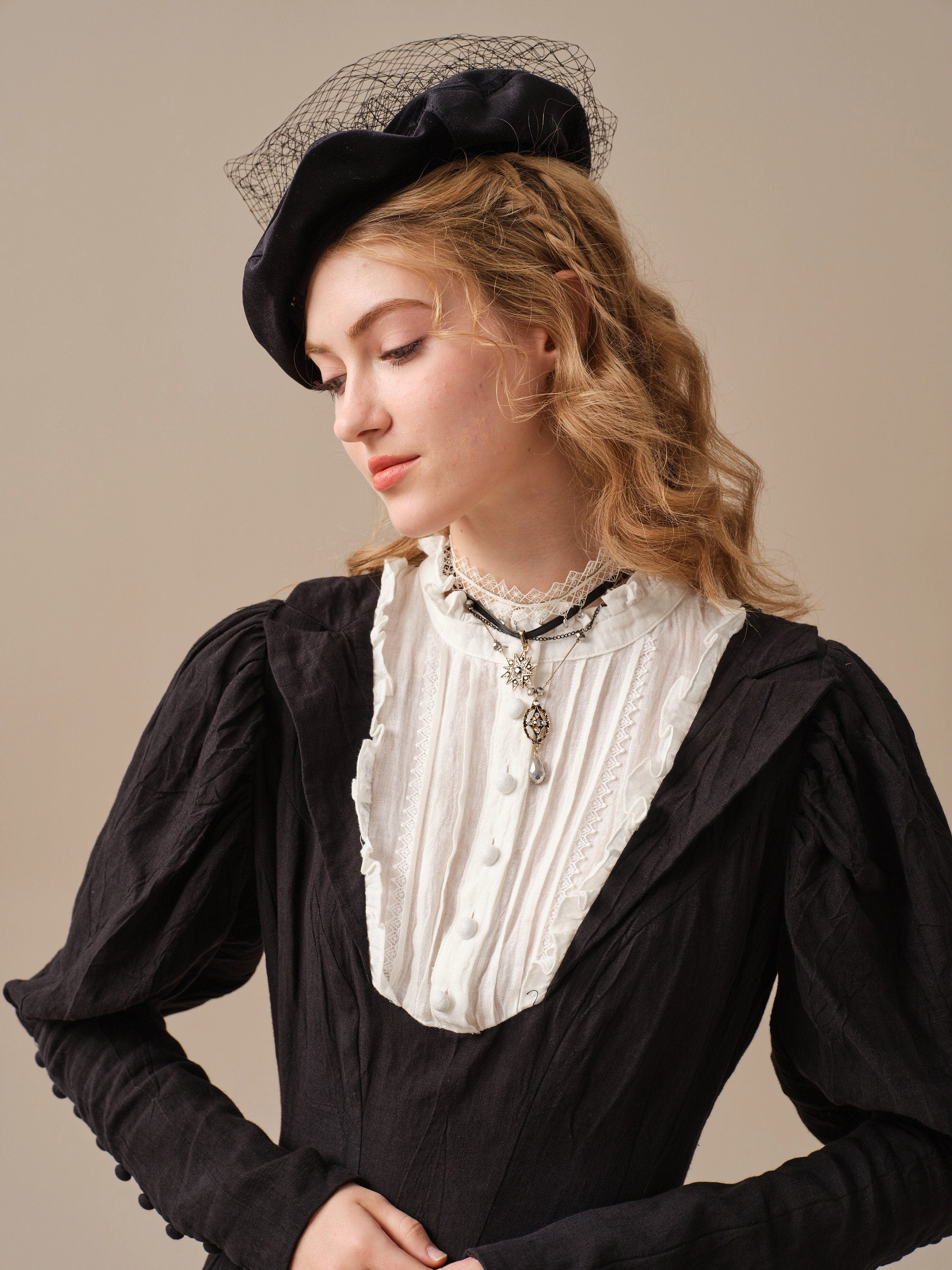 Luna 19 | 100% linen pintucked black dress Sweat Wicking Liner