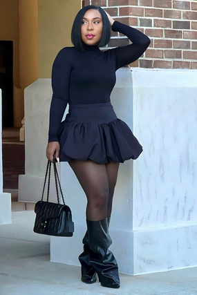 Hilary Bubble Hem Mini Skirt- Black Stretch Movement Chic Comfort