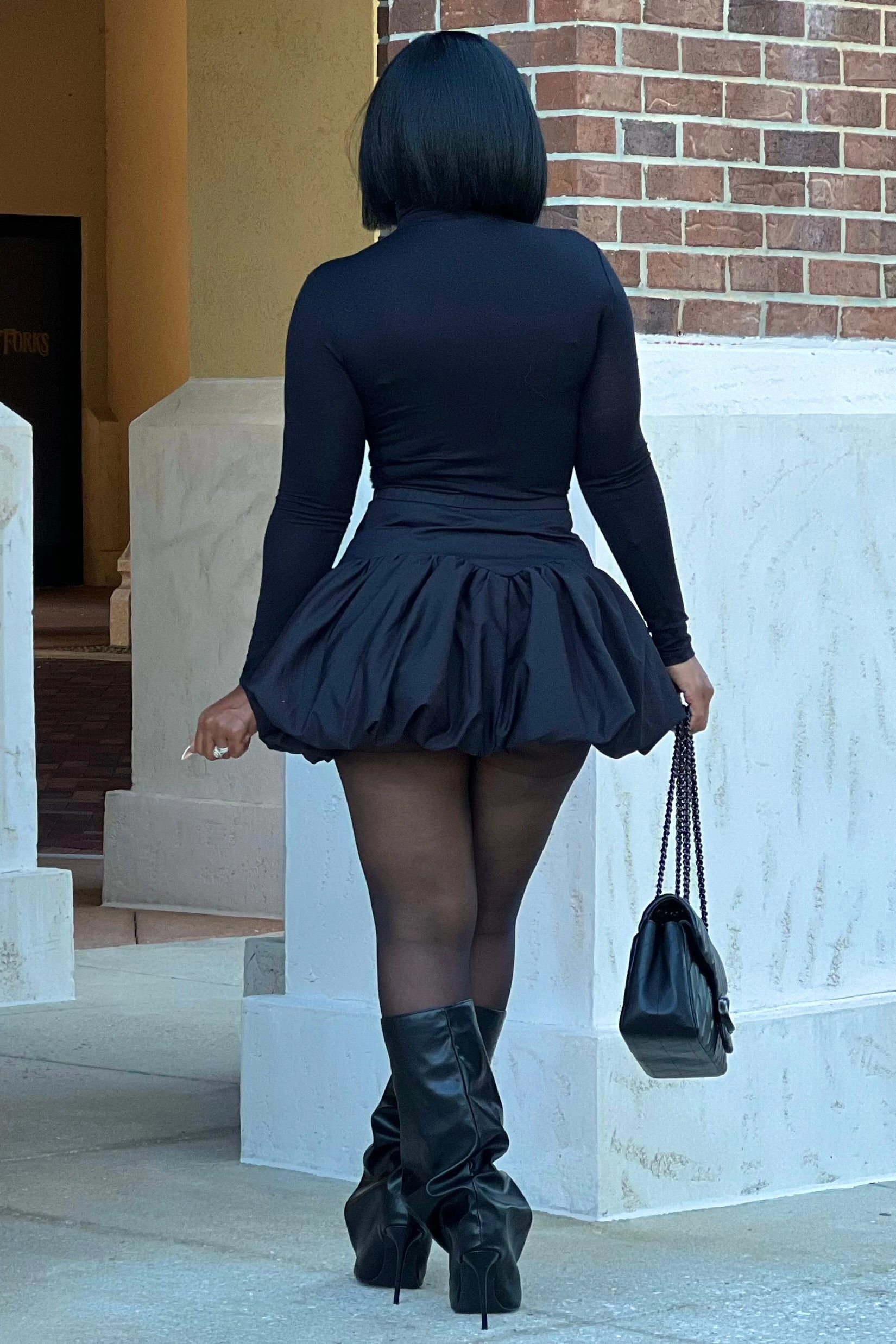 Hilary Bubble Hem Mini Skirt- Black FlexibleKneePanels Weekend Wear