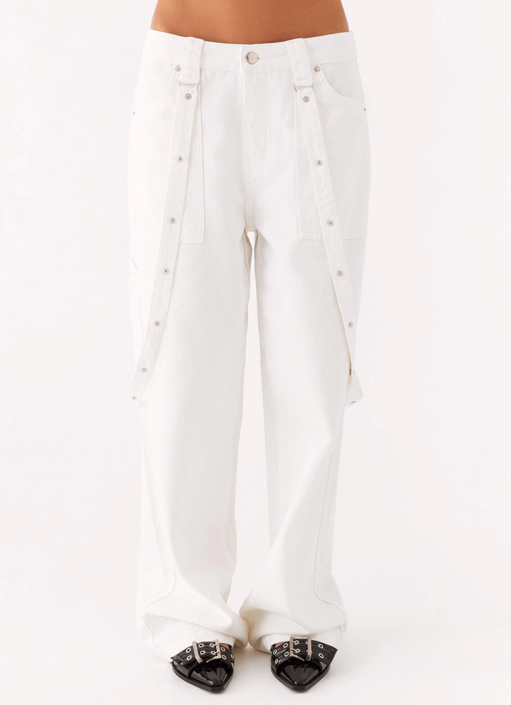 Avril Cargo Denim Pants - White luxe feel