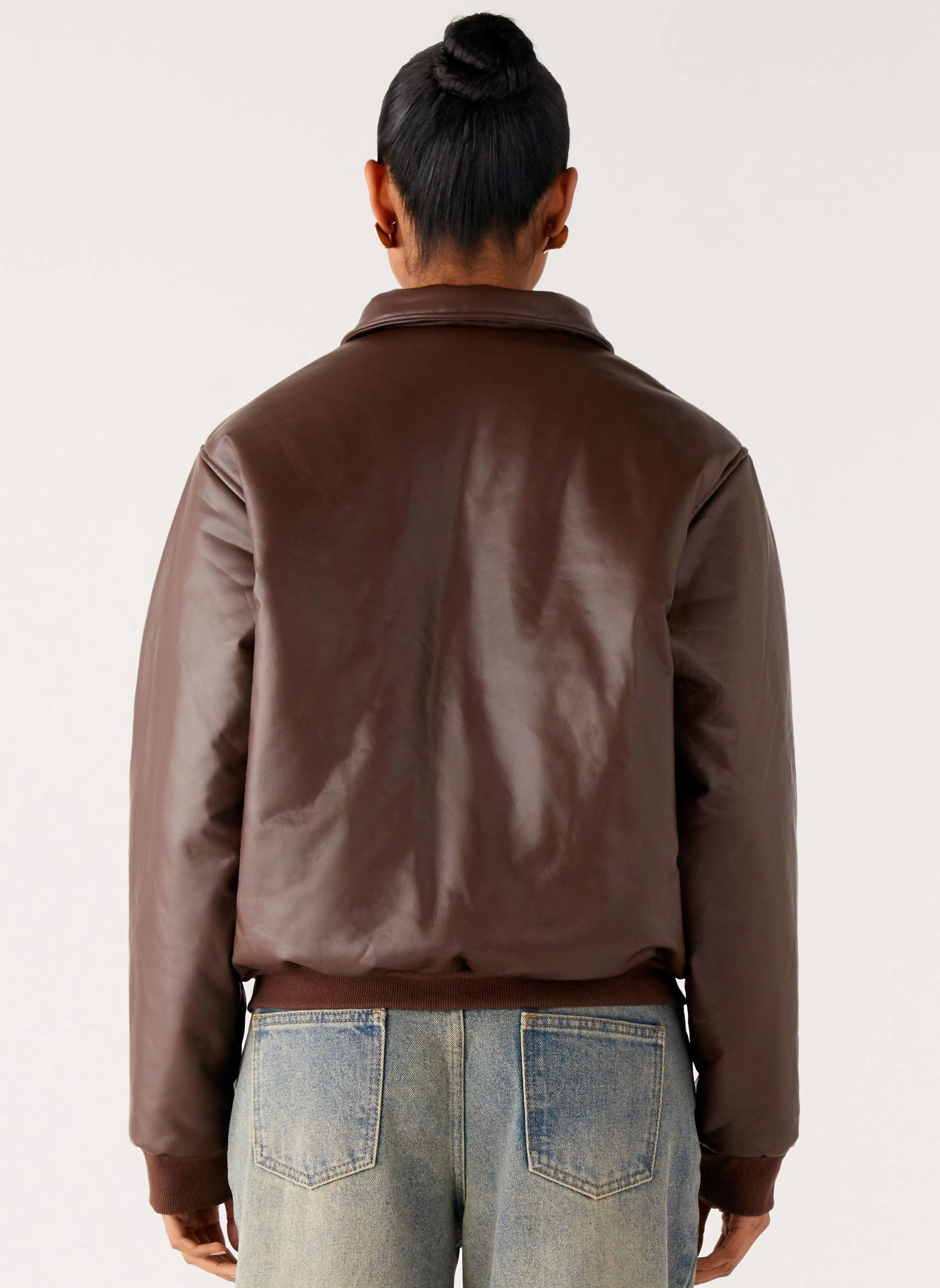 AntiStaticFinish Outlands Faux Leather Bomber Jacket - Chocolate
