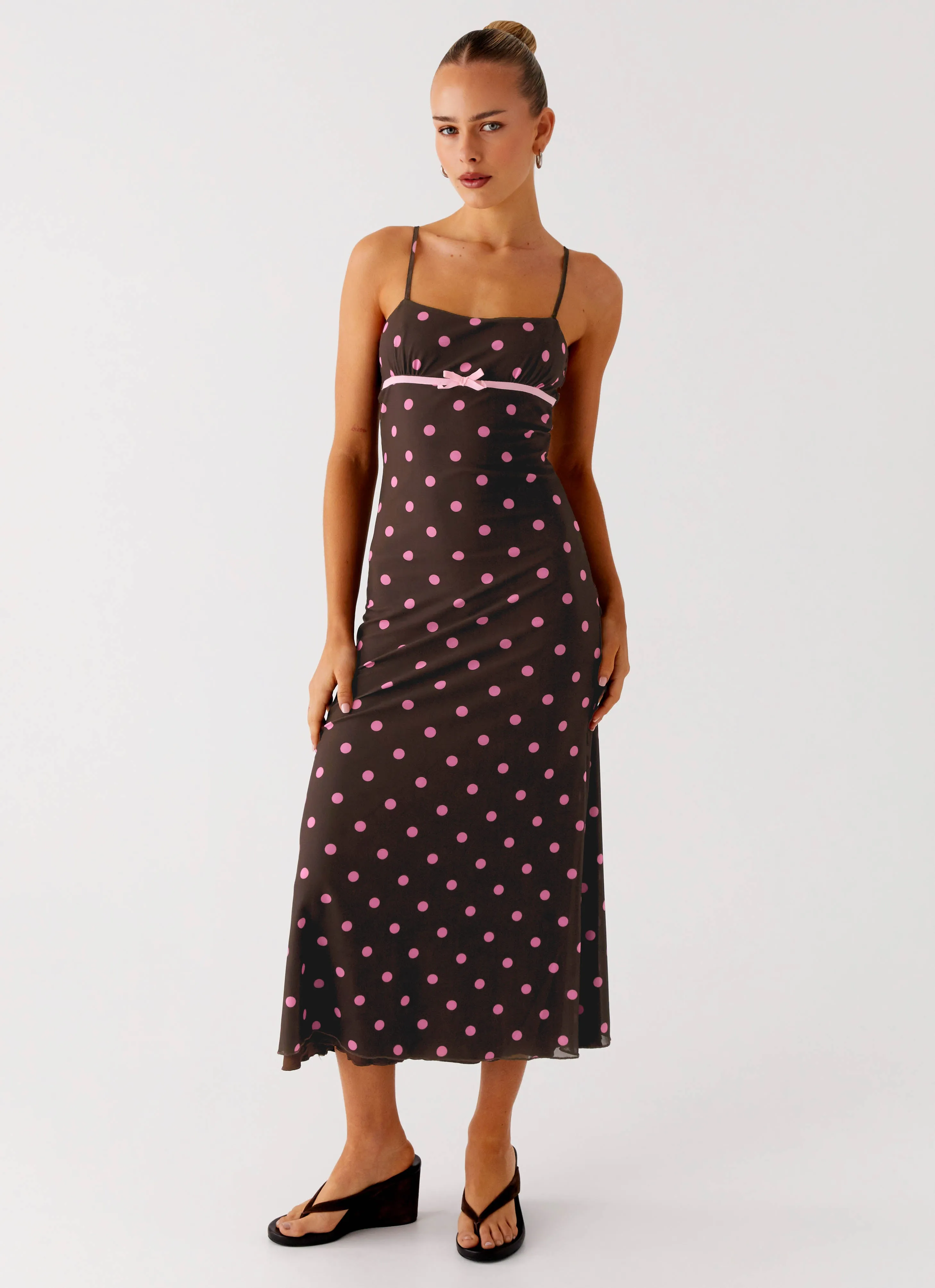 Latto Midi Dress - Chocolate Strawberry Dot Shine Dressy LayeredHemline