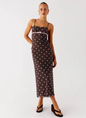 Soft Tone Latto Midi Dress - Chocolate Strawberry Dot