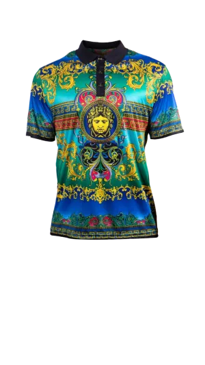 Prestige Green and Blue paisley Men's polo shirt style No : DPP-104