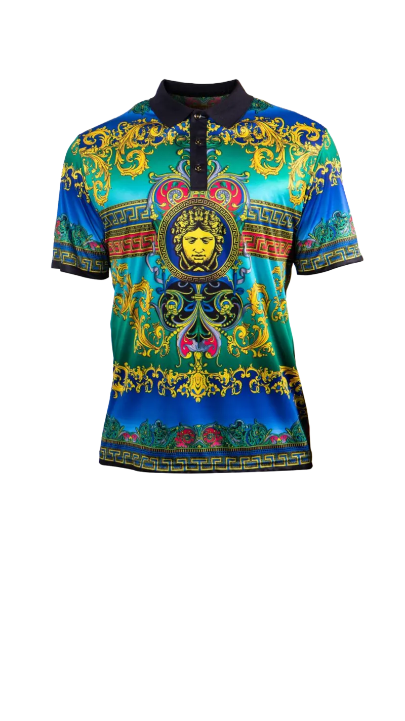 Prestige Green and Blue paisley Men's polo shirt style No : DPP-104