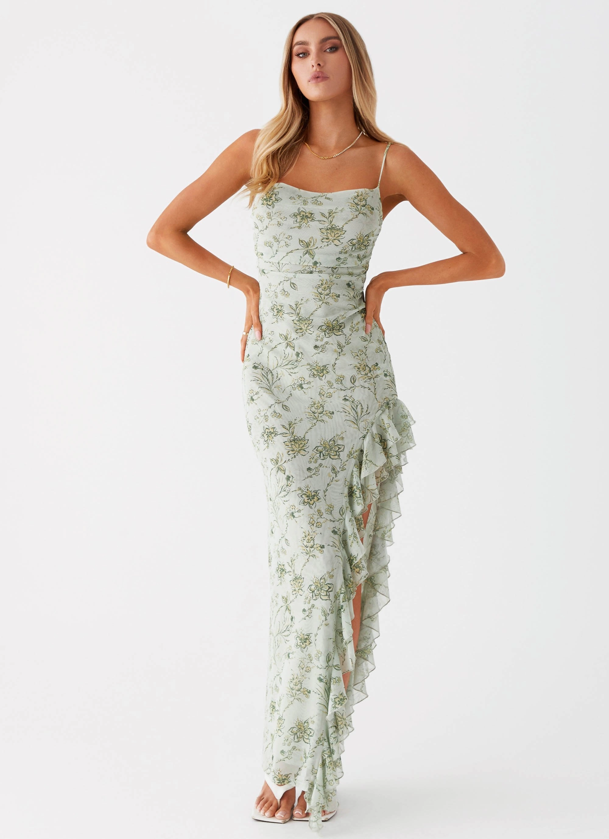 Princessa Maxi Dress - Sage Floral Texture Rich Inner Smile