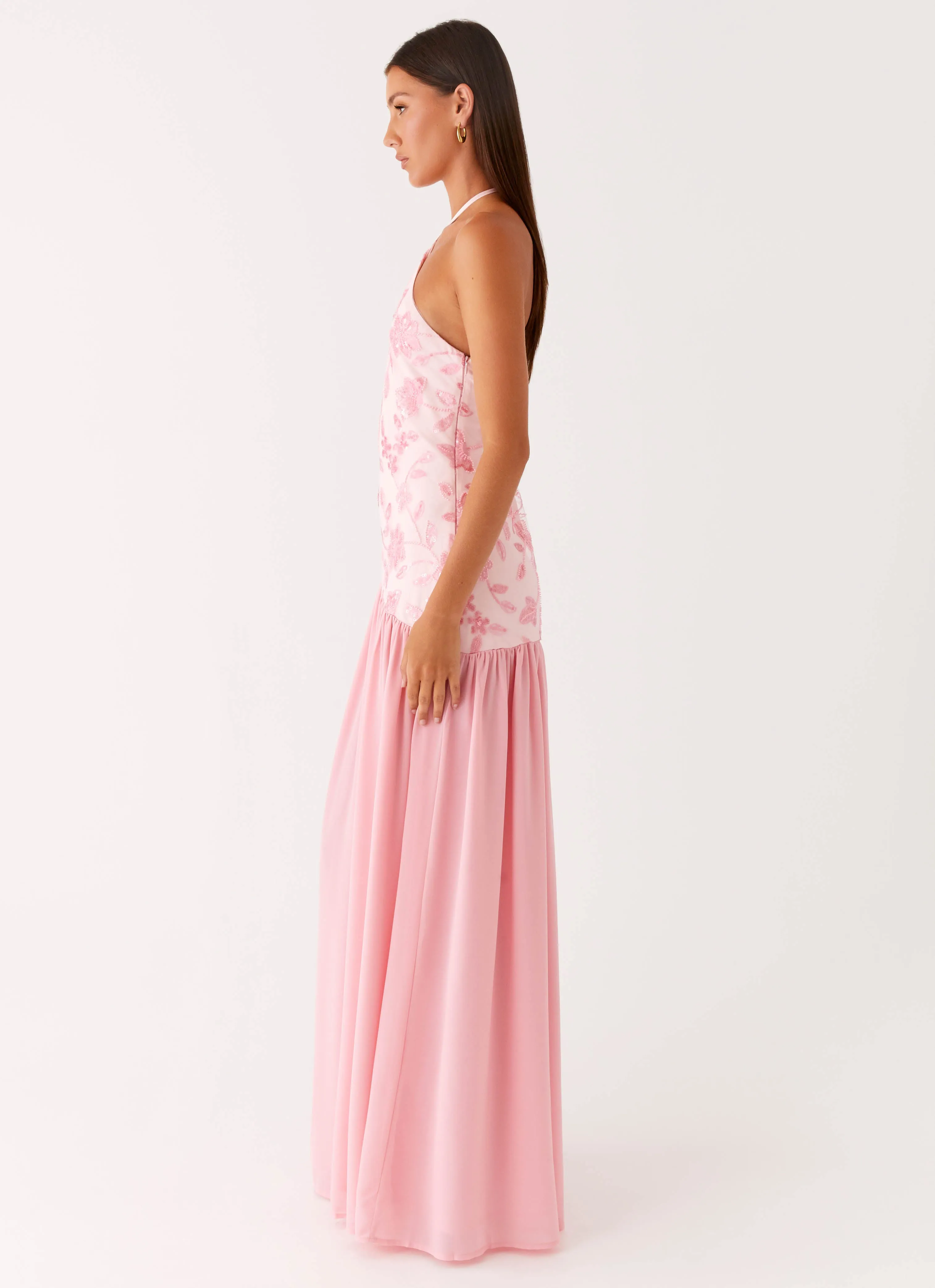 Janelle Beaded Maxi Dress - Pink Dressy Glow
