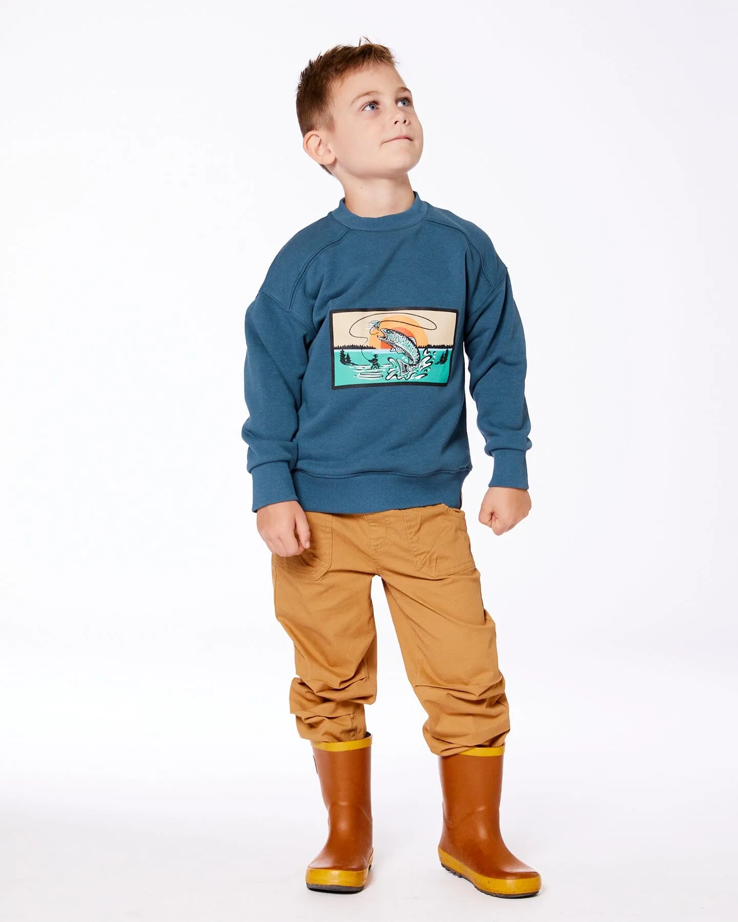 Pullover French Terry Graphic Sweatshirt Teal And Peach