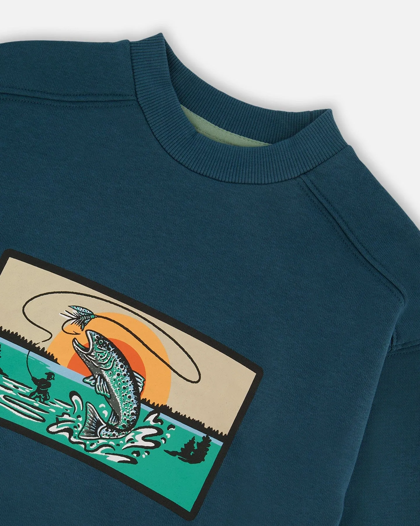 Pullover French Terry Graphic Sweatshirt Teal And Peach