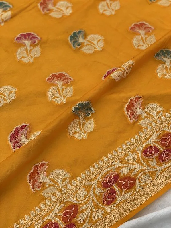 Pure Banarasi chiffon georgette Handloom Saree With Blouse Piece (J01)