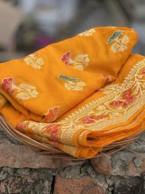 Pure Banarasi chiffon georgette Handloom Saree With Blouse Piece (J01)