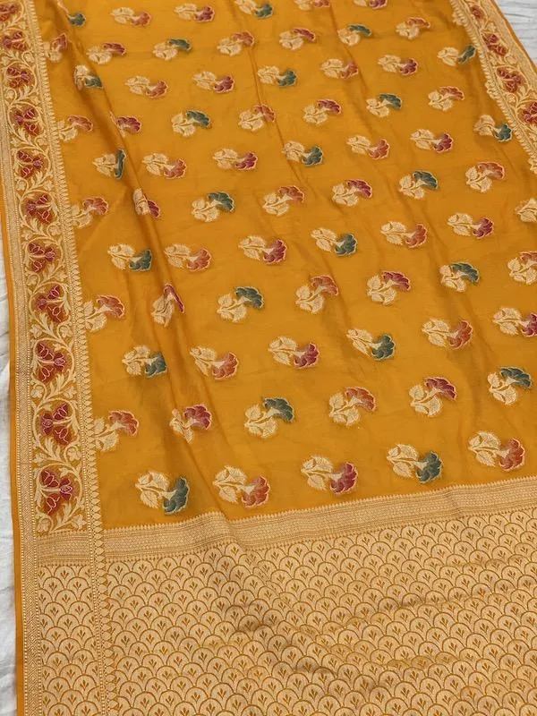 Pure Banarasi chiffon georgette Handloom Saree With Blouse Piece (J01)