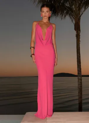 Pure Heart Cowl Maxi Dress - Fuchsia Tear-resistant