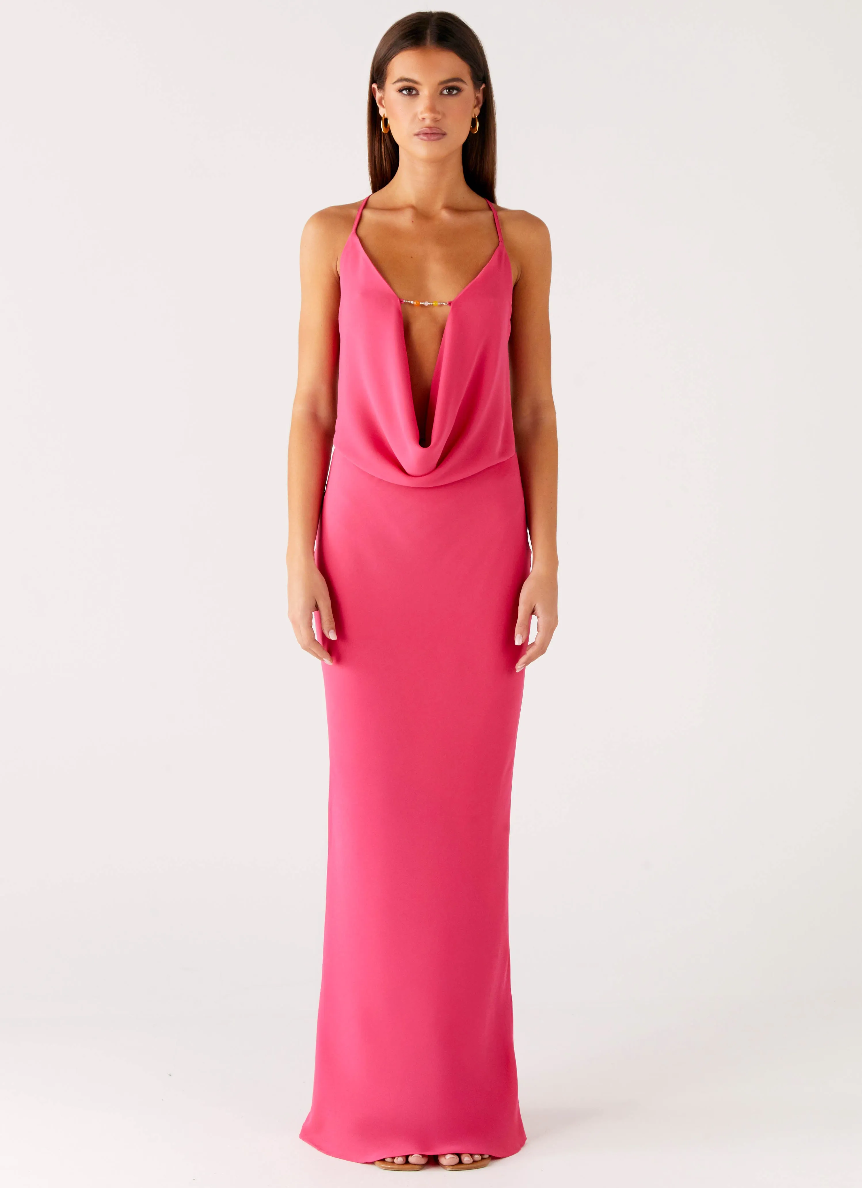 Pure Heart Cowl Maxi Dress - Fuchsia Regular-fit Calm Grace