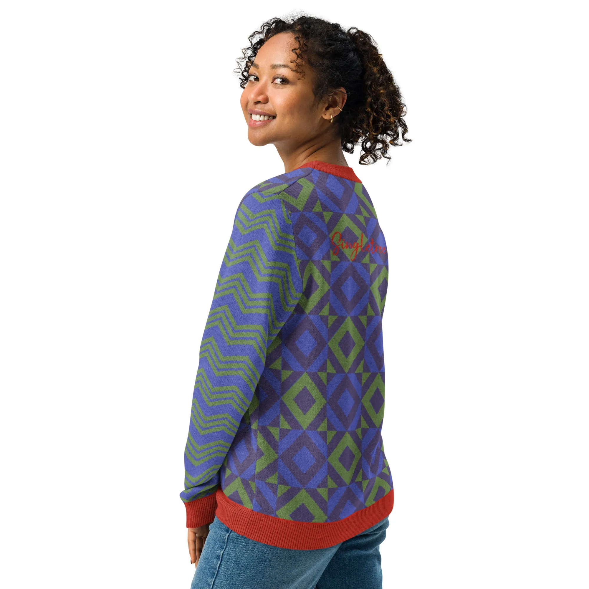 Purple Eclectic Tide Knitted Crewneck Sweater