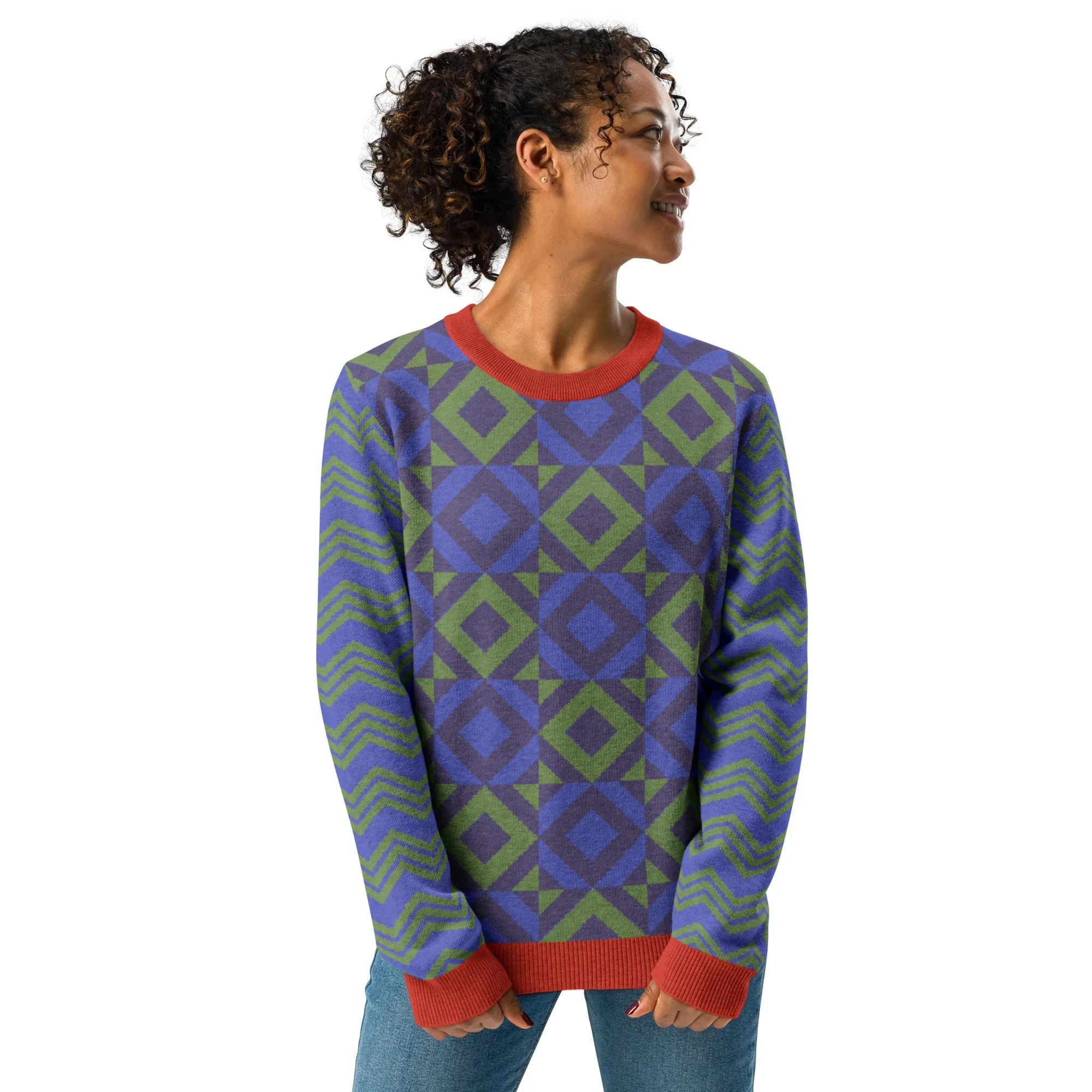 Purple Eclectic Tide Knitted Crewneck Sweater