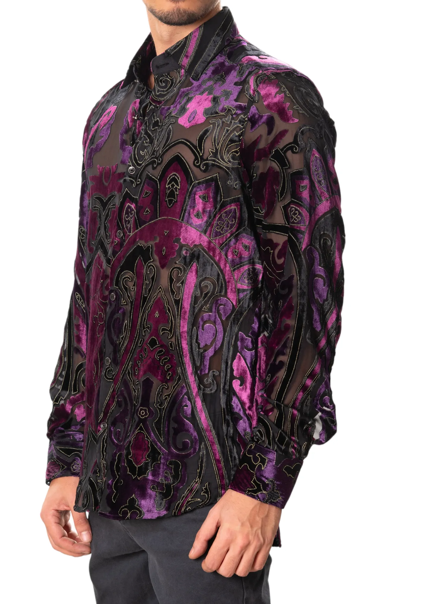 Purple Motif Velvet Sheer Shirt