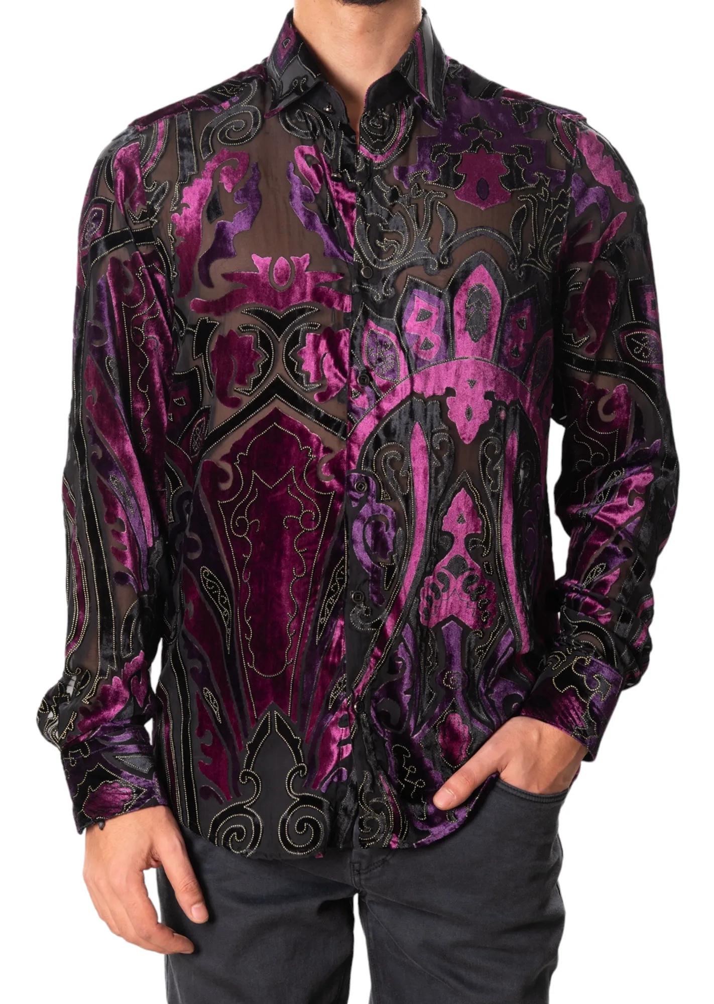 Purple Motif Velvet Sheer Shirt