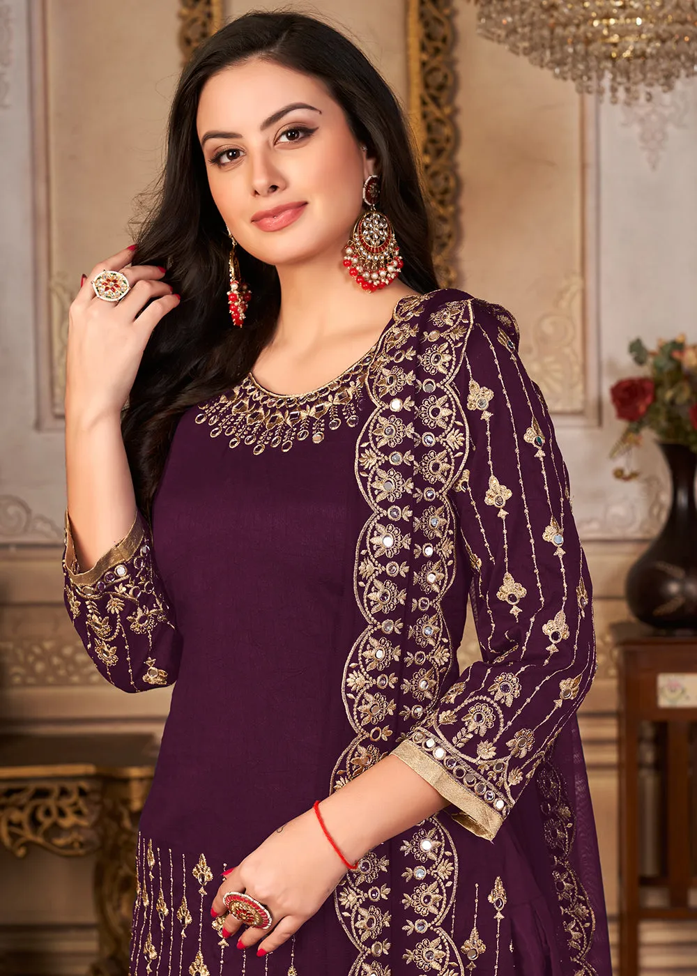 Purple Patiala Style Silk Crafted Punjabi Salwar Suit