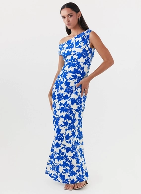 Subtle-Print Pyper Off Shoulder Maxi Dress - Blue Floral