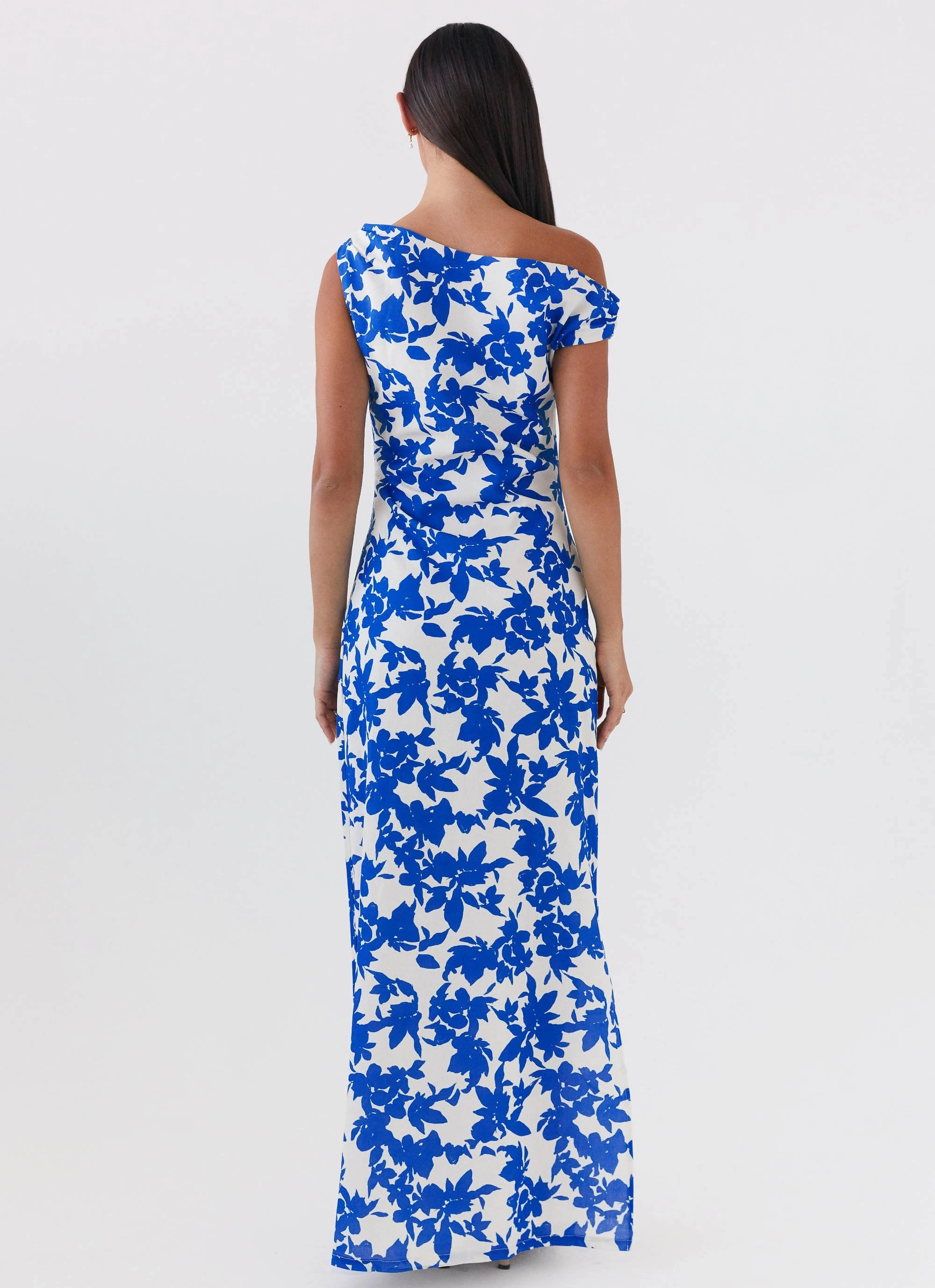 Pyper Off Shoulder Maxi Dress - Blue Floral ConvertibleNeckline Relax Layers