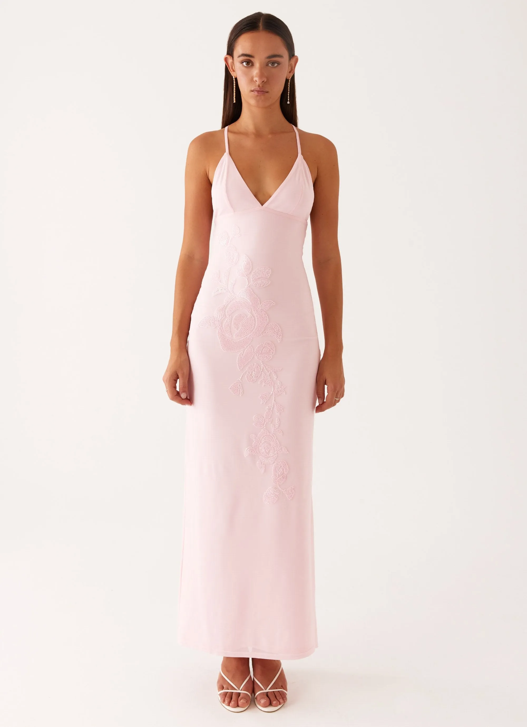 Beki Beaded Mesh Maxi Dress - Pink Bold Structure Seasonal Layering
