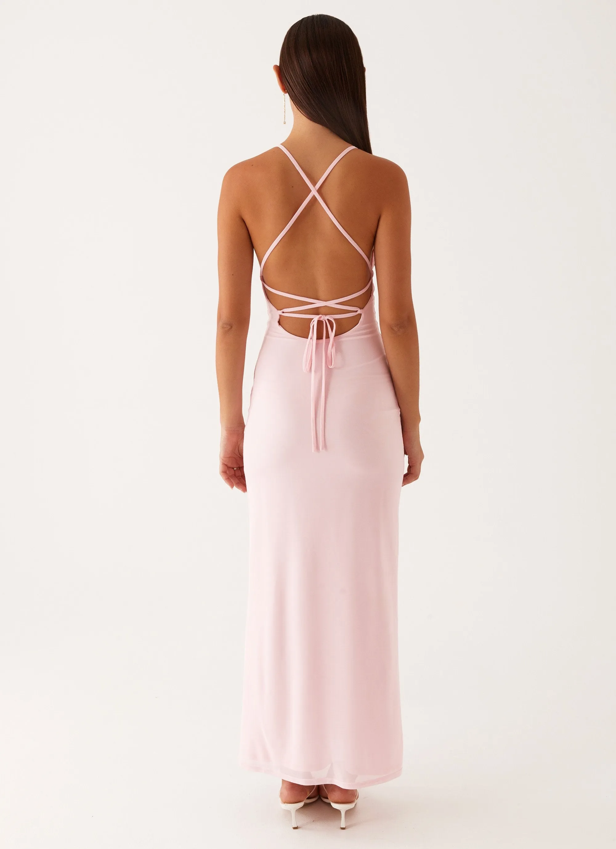 Easy Wrap Beki Beaded Mesh Maxi Dress - Pink