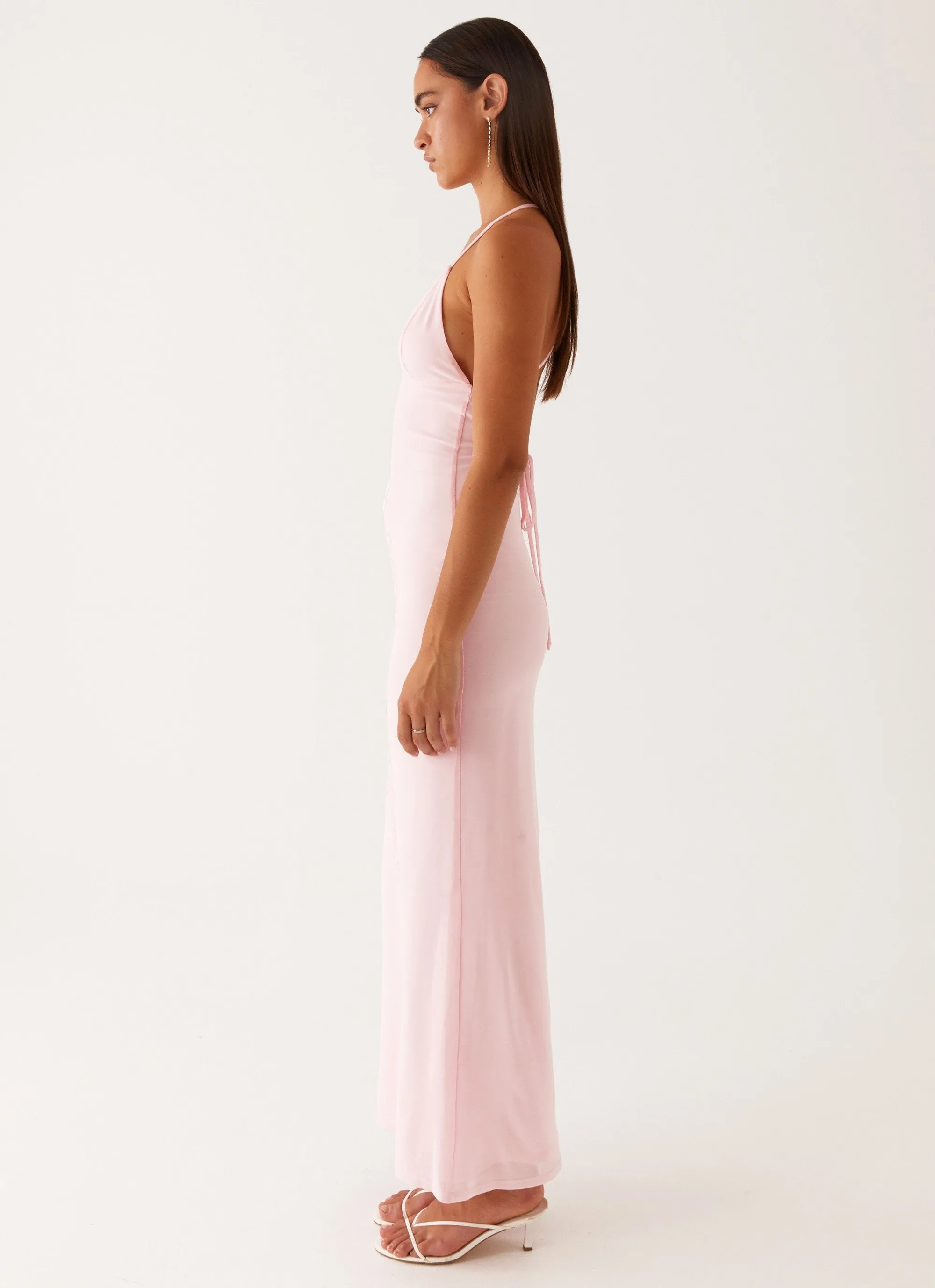Beki Beaded Mesh Maxi Dress - Pink Sleek Layer