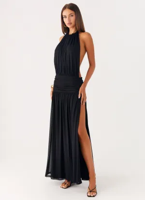 Fluid movement Solena Halter Neck Maxi Dress - Black