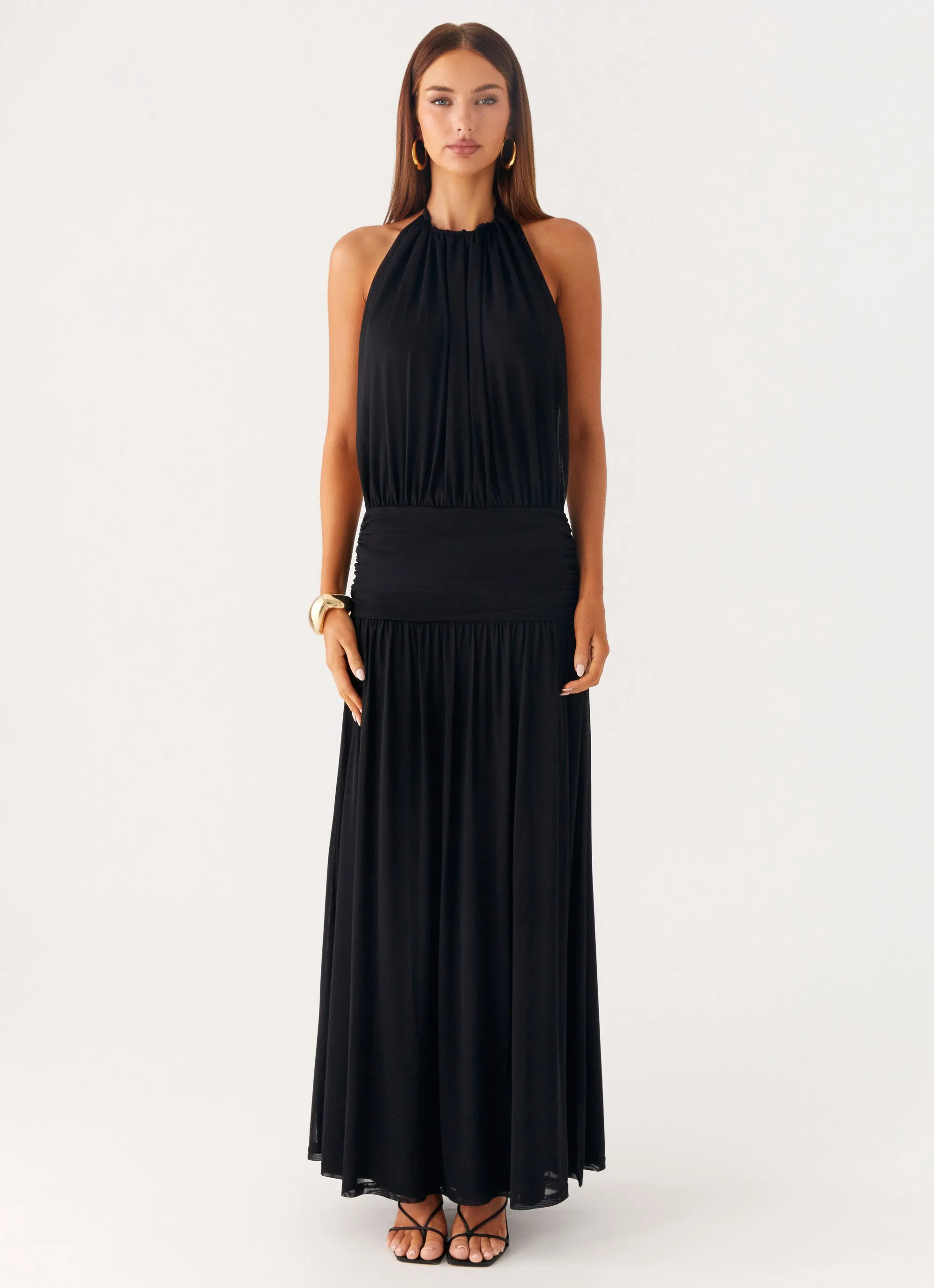 Smart Lines Solena Halter Neck Maxi Dress - Black