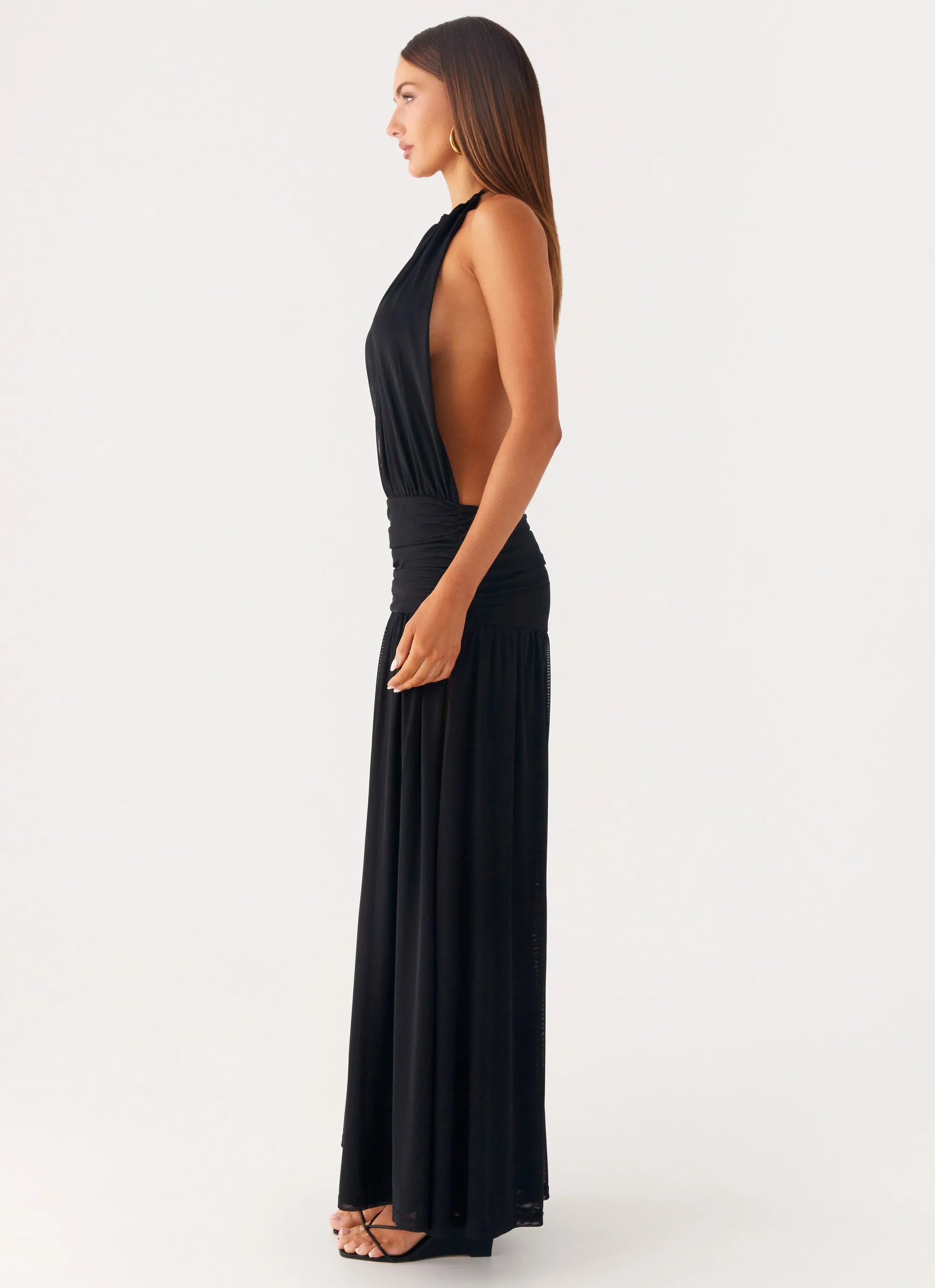 Solena Halter Neck Maxi Dress - Black Statement Mood Soft Balance