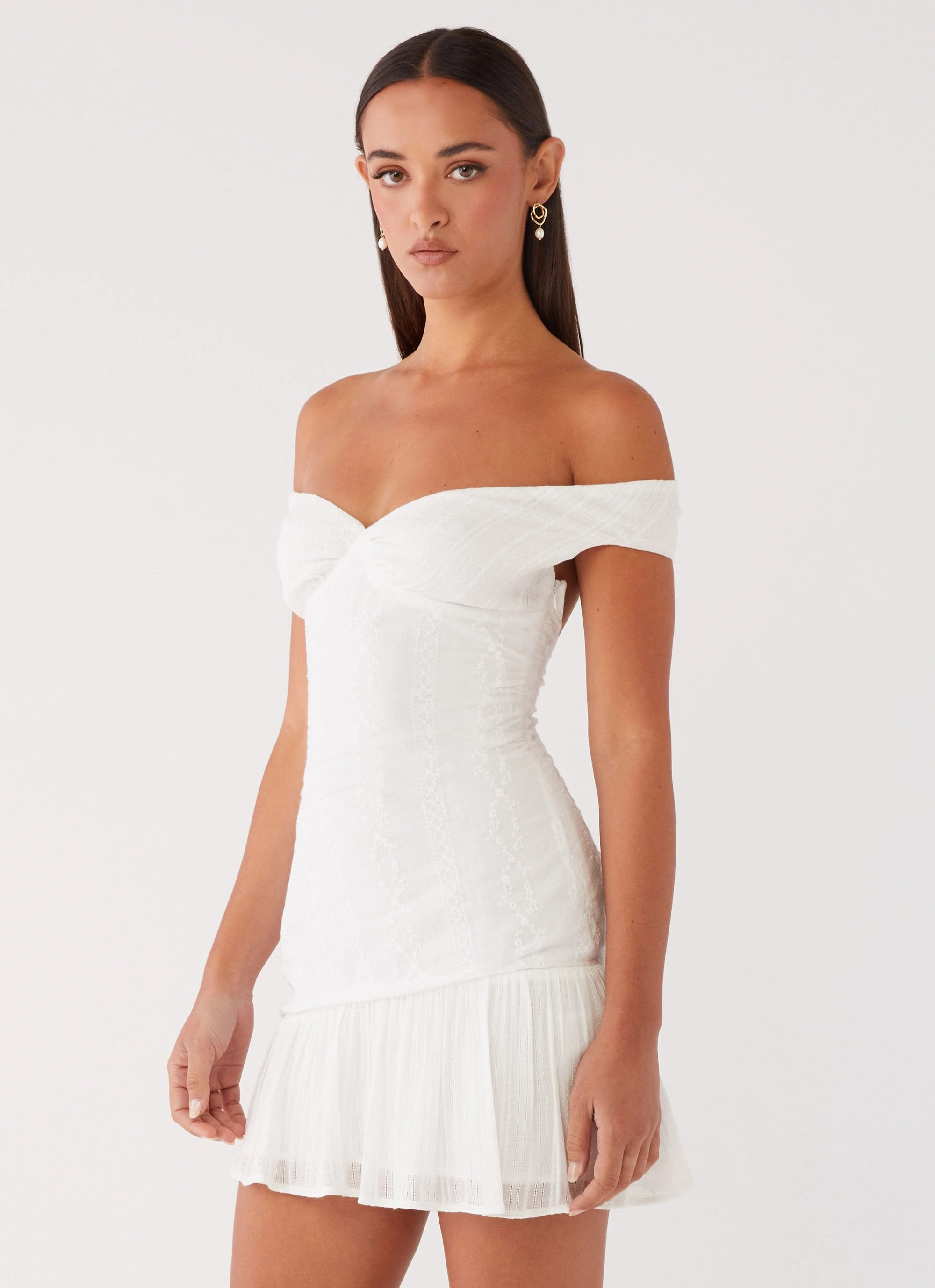 Basic Warm Gabby Ruffle Hem Mini Dress - Ivory