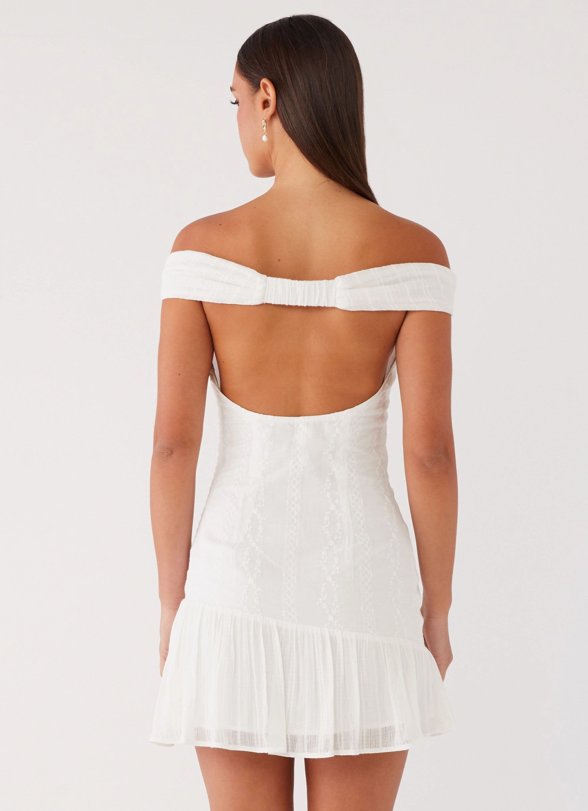 Gabby Ruffle Hem Mini Dress - Ivory Subtle Glam