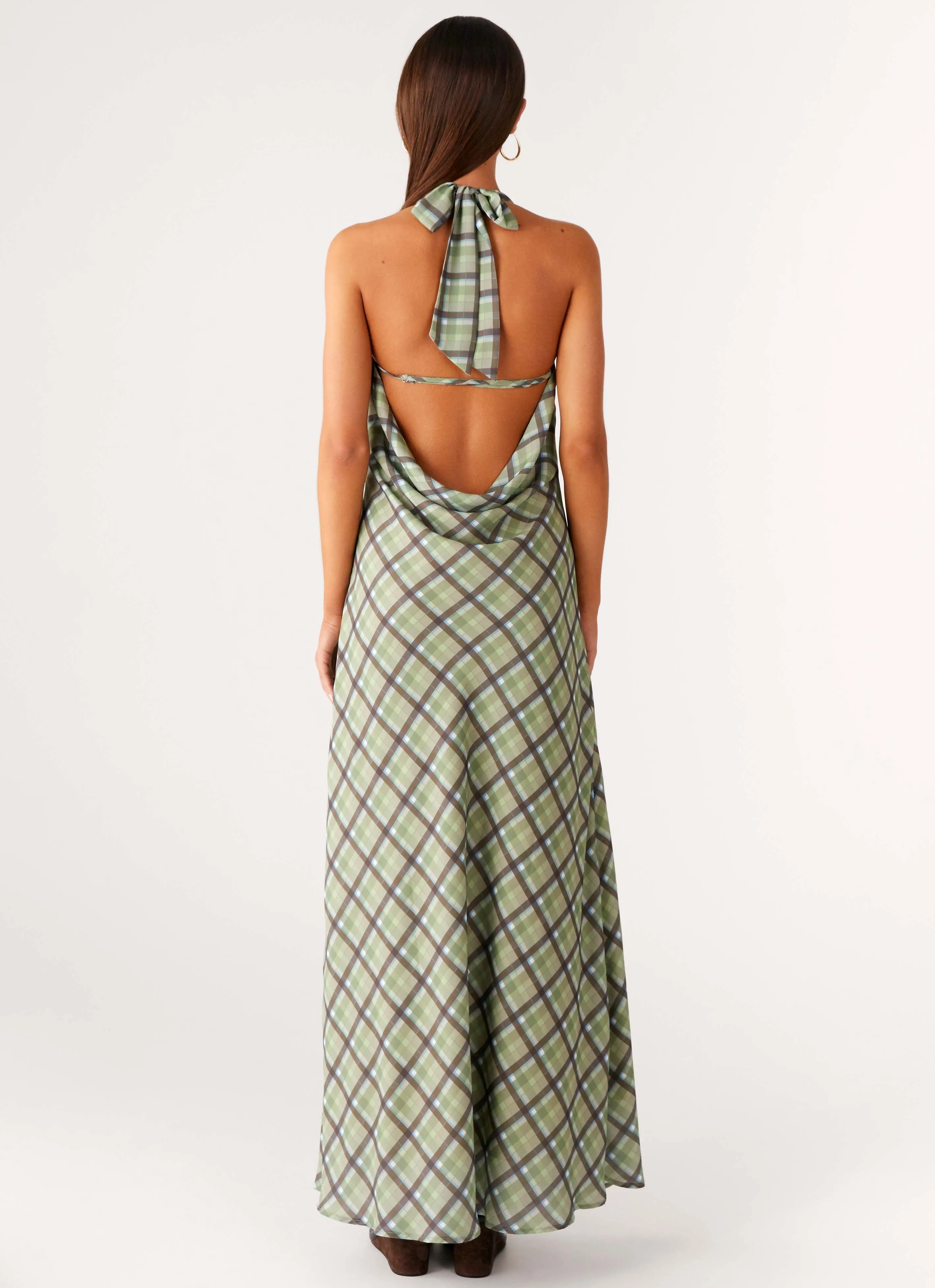 Coralie Maxi Dress - Cedar Check Lightweight-Lining Bow Glow