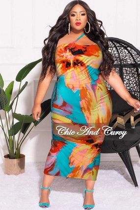 Final Sale Plus Size Sleeveless Double Spaghetti Strap One Shoulder BodyCon Dress in Yellow Turquoise Orange Pink and Red Work Friendly