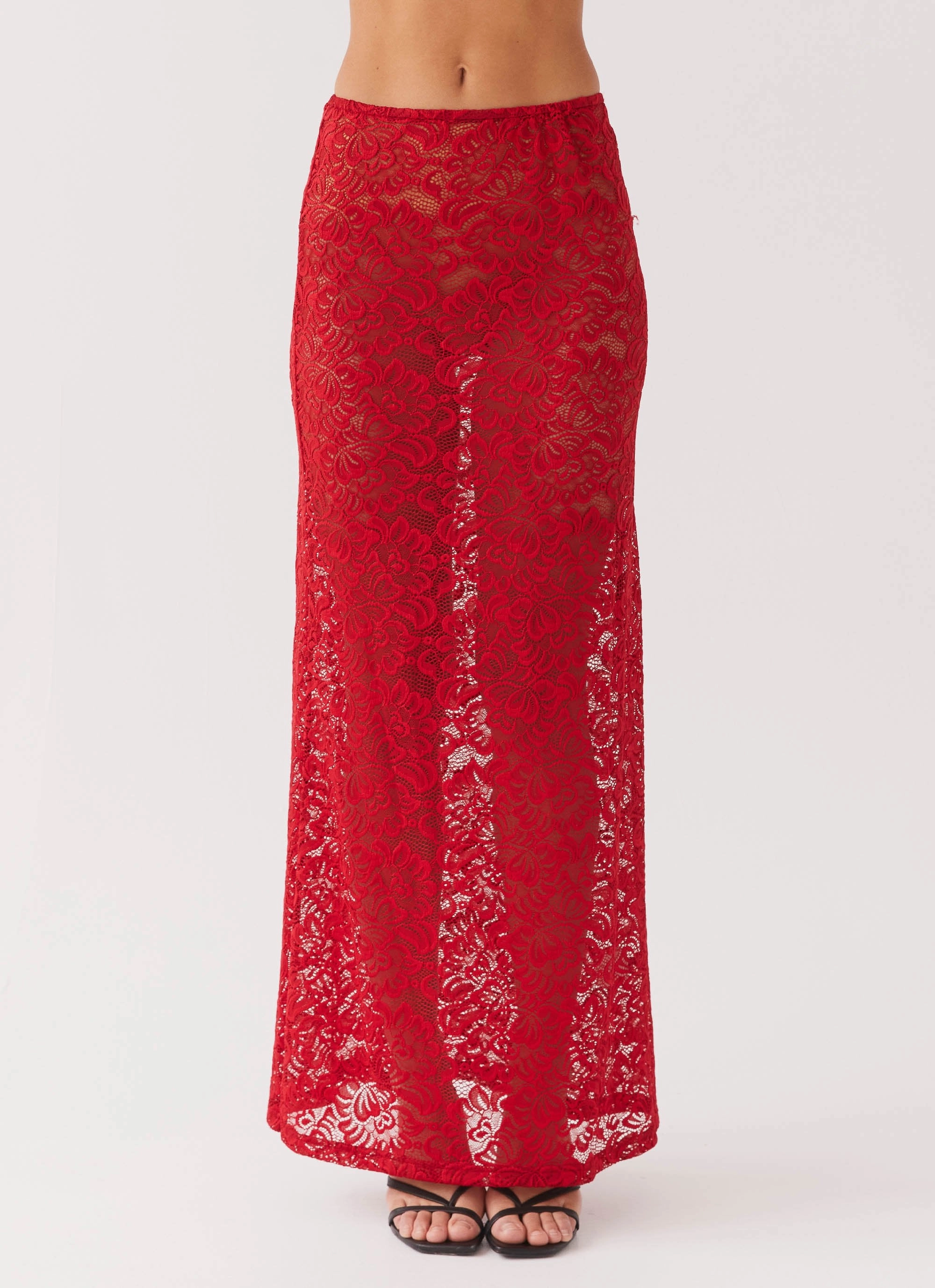 high waisted Zephyra Lace Maxi Skirt - Red
