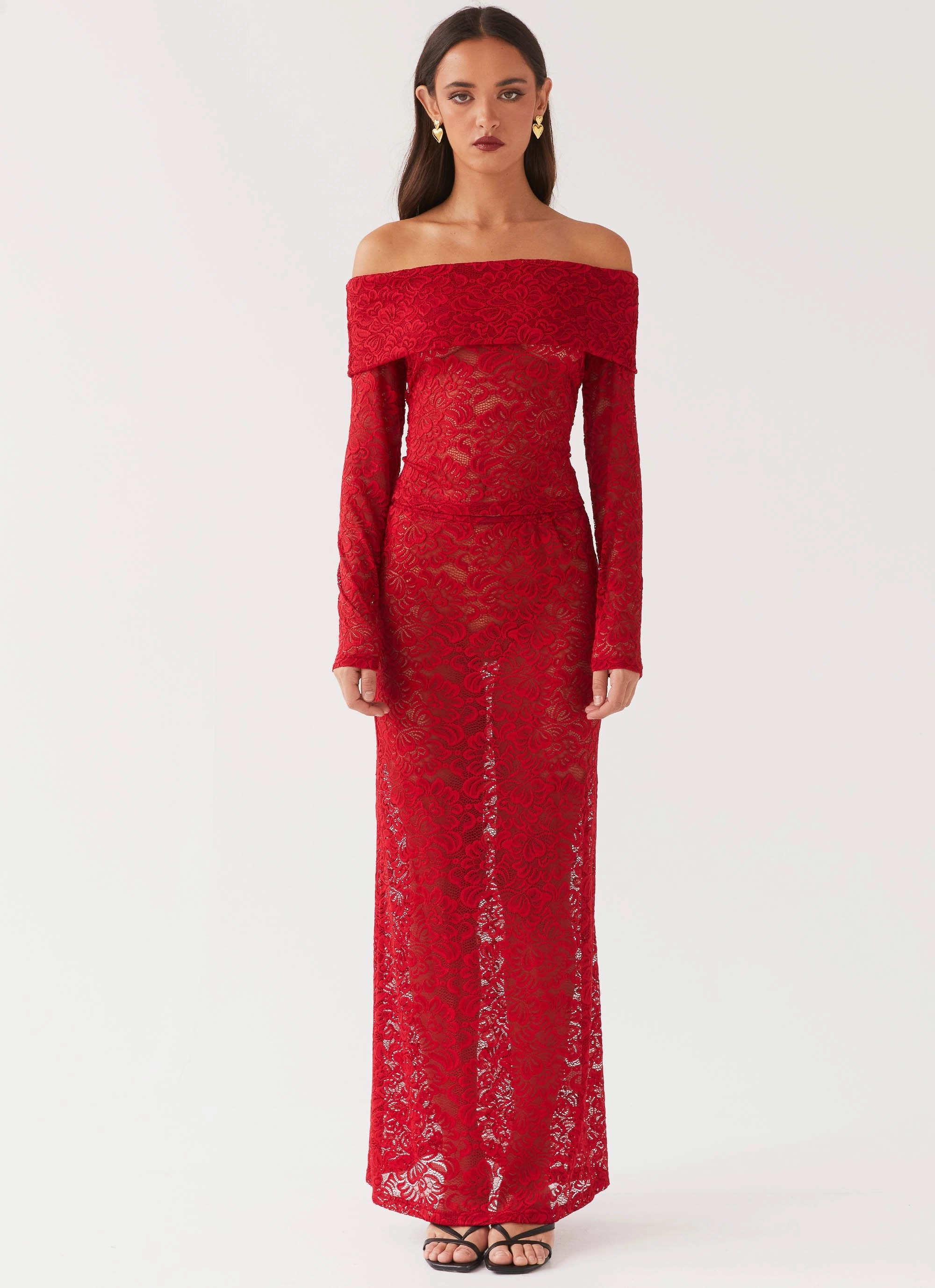 Low Profile Fasteners Essential Fit Zephyra Lace Maxi Skirt - Red