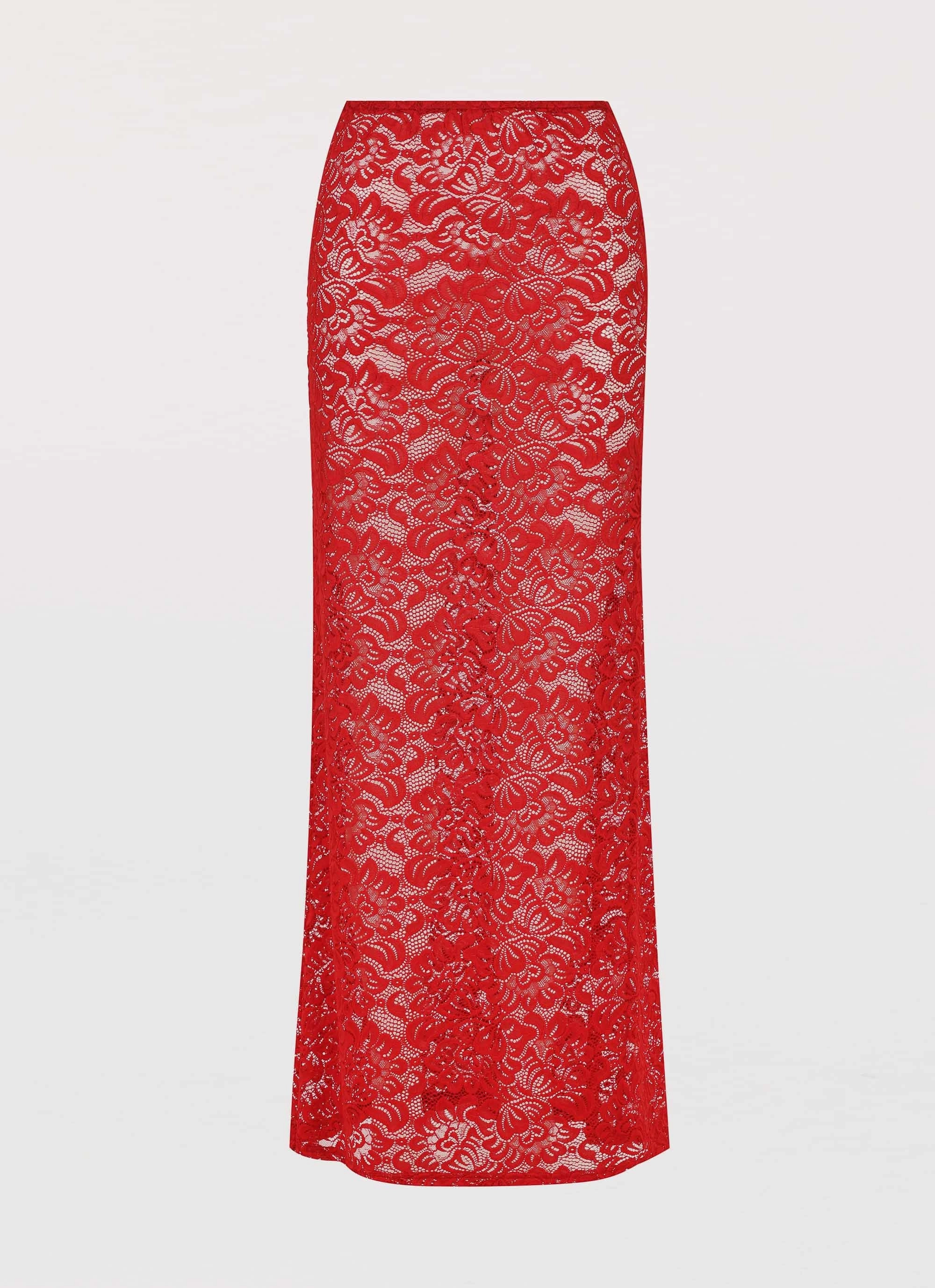 Seam-Free Comfy Texture Zephyra Lace Maxi Skirt - Red