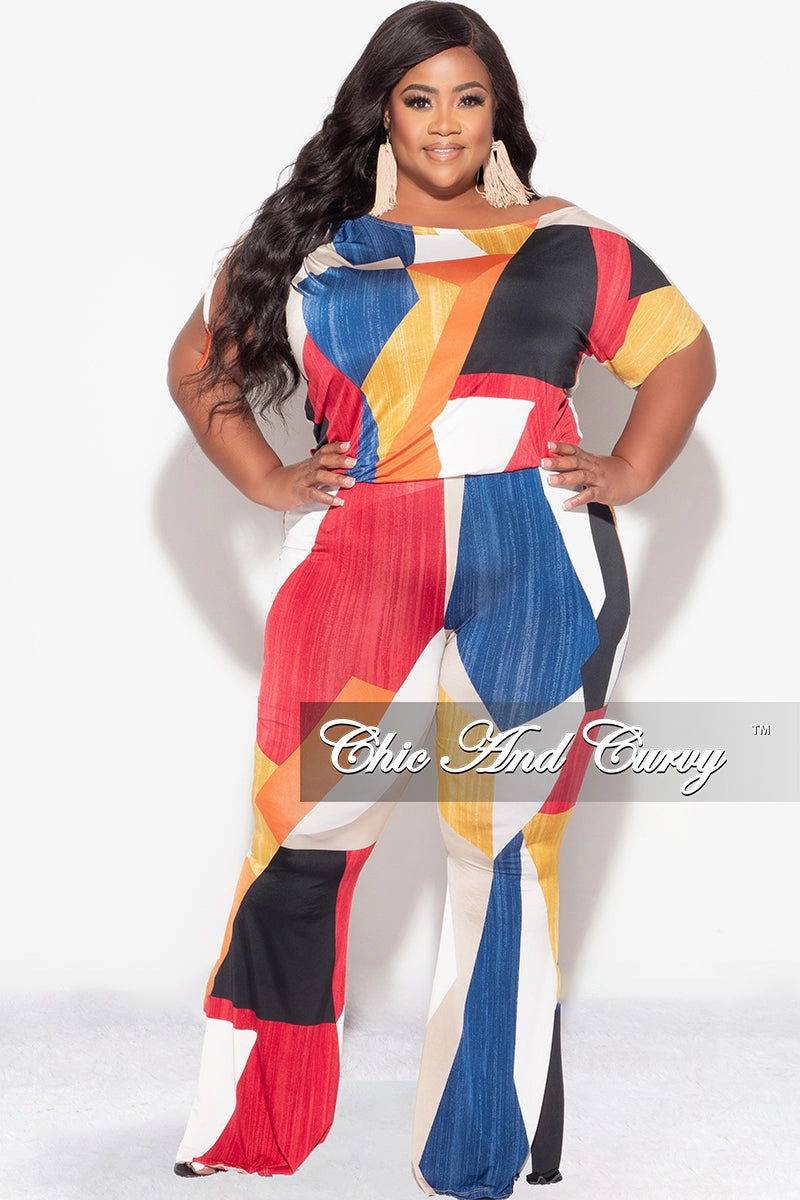 Ripped design Tough Wear Final Sale Plus Size 2pc Set Top and Pants Set in Multi Color Print