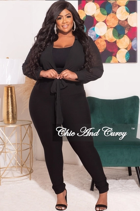 Final Sale Plus Size Cropped Chiffon See-Thru Tie Top in Black Breathable Material Quick Layering