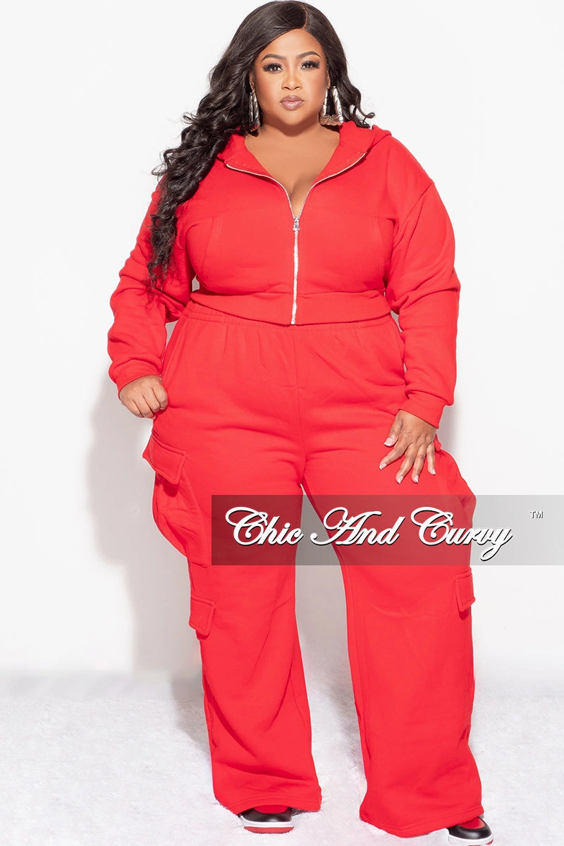 Air Comfort Final Sale Plus Size 2pc Zip-Up Hooded Top and Cargo Sweatpants in Red