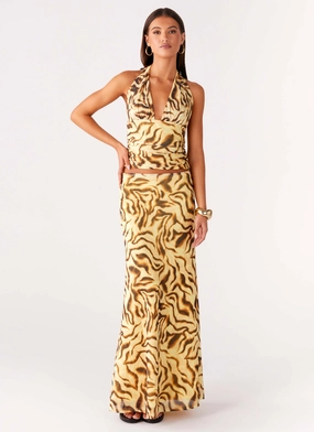 Call Me Low Rise Maxi Skirt - Yellow Zebra Flexible Leg