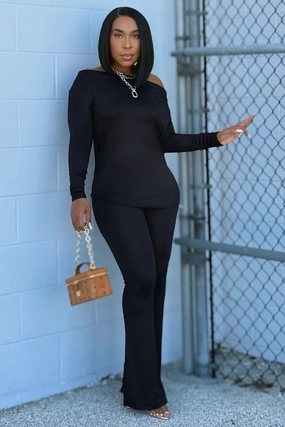 Casual Active Modern Fit Effortless Comfort, Elevated Style Loose Fit Tunic Set-Black