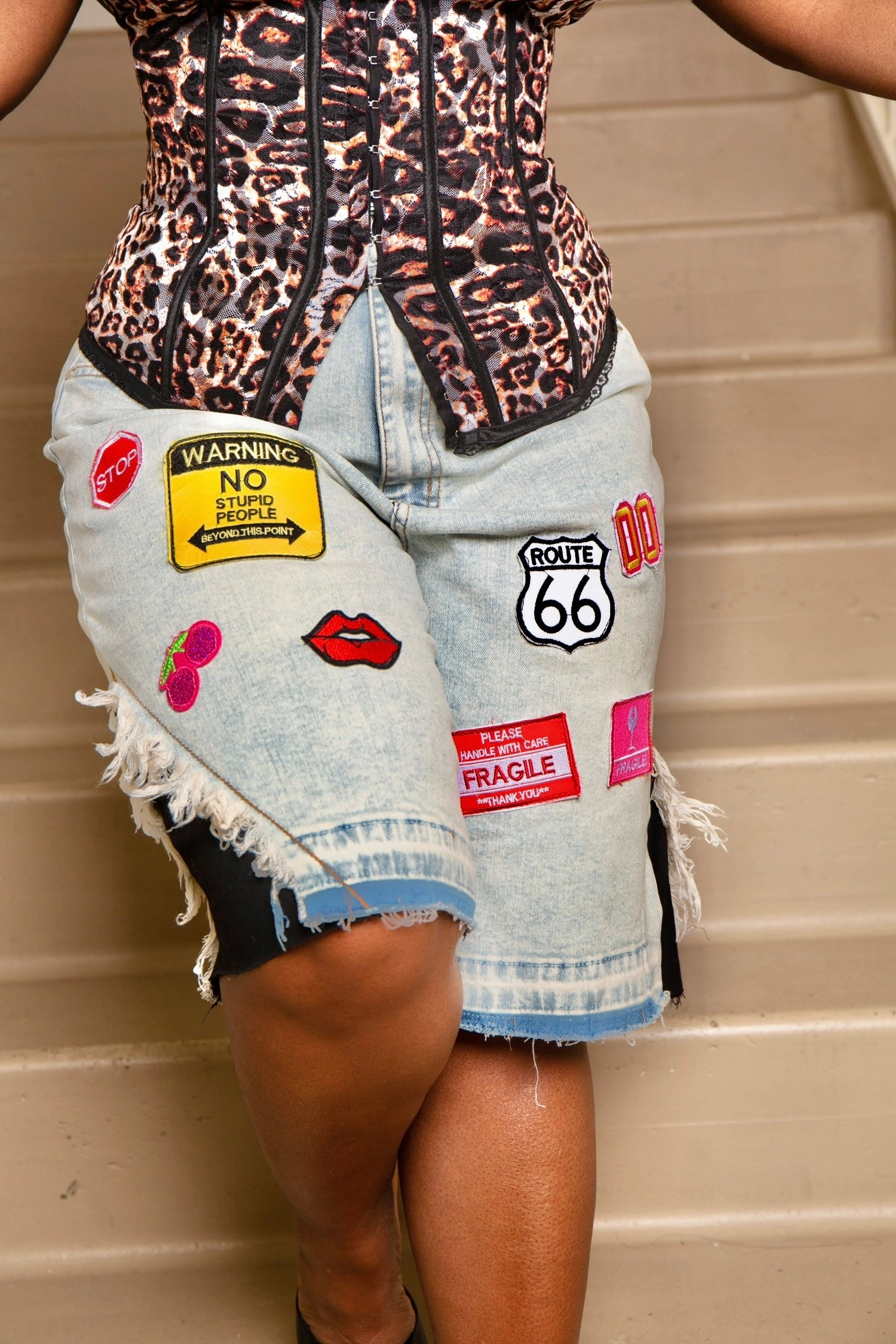 Katrina Road Trip Ready Patchwork Denim Shorts Chilly Weather Fit Soft Stretch